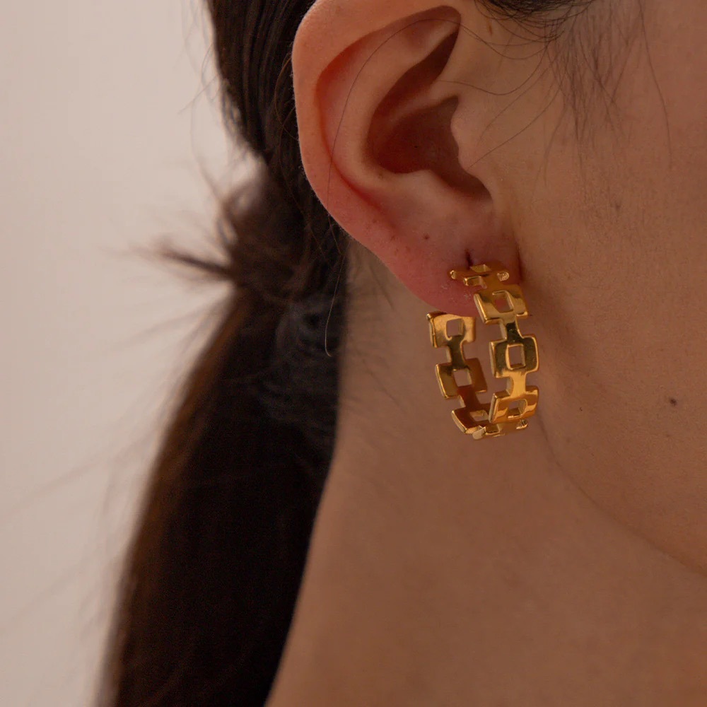 NEW💎18K Gold Plates Hoop Earrings*Geometric